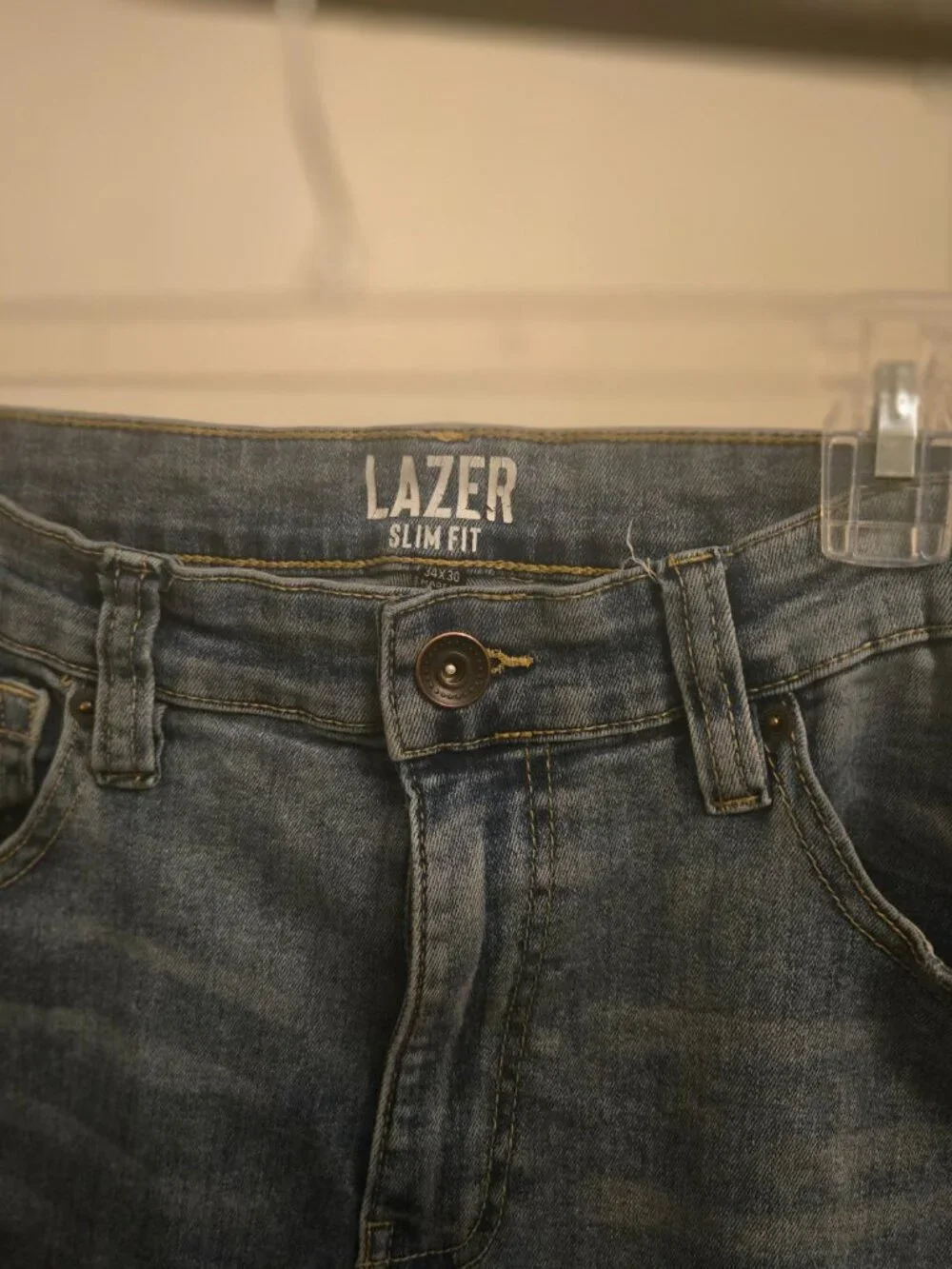 LAZER Mens Stretch Slim Fit Jeans - Light Blue, 34 x 30